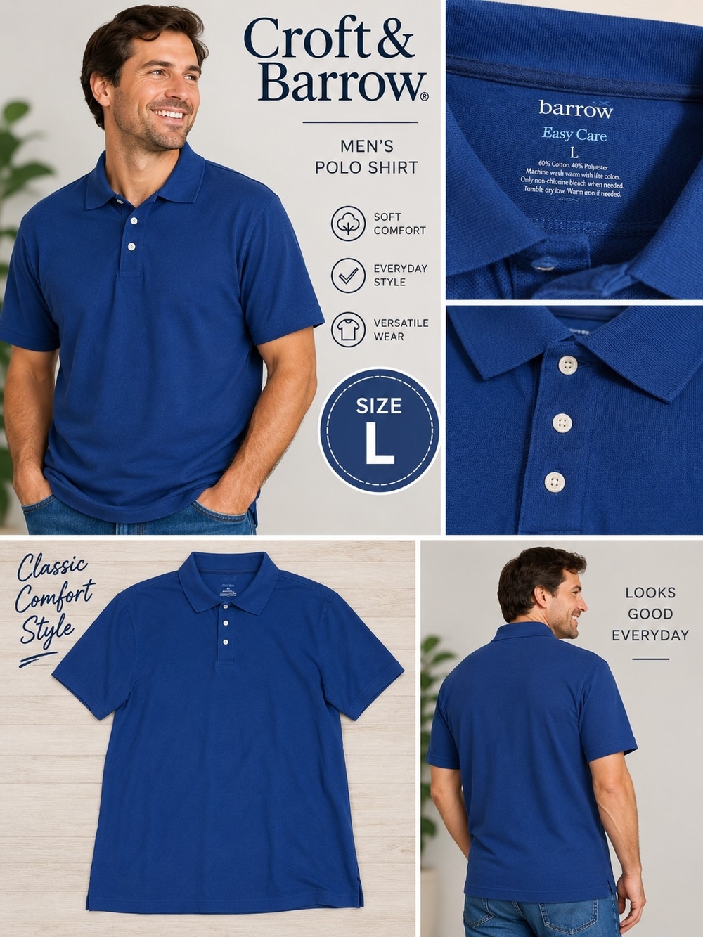 Croft & barrow men's large blue polo short sleeve shirt #33